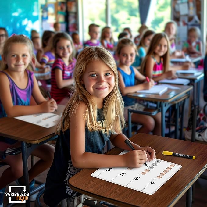SCRIBBLEDO Coin Practice 9”x12” Small White Board Dry Erase Sheets Math Manipulatives 2nd Grade Money Learning Homeschool Supplies Teacher Students Classroom Pack of 10 Sheets