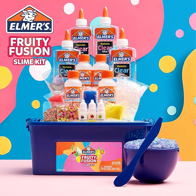 Elmer's Fruity Fusion Slime Kit, Includes Elmer's Clear Glue, Magical Liquid Slime Activator, Clay Color Pigments, Scents, Mixing Bowl, Spoon, 20 Piece Kit