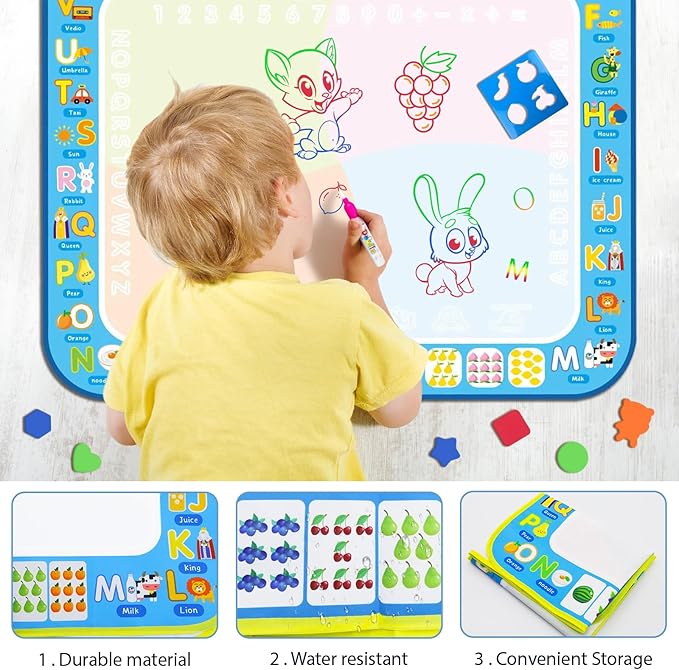 Water Doodle Mat Kids Mess Free Coloring Doodle Mat Toddlers Educational Toys for 3 4 5 6 7 8 Years Old with Magic Pens 2025 Educational Toys Birthday