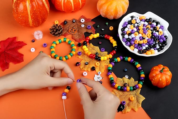 XIANNVXI 10Colours Halloween Pony Letter Beads Set Friendship Bracelet Making Kit 640pcs Orange Purple White Letter Pony Beads Bulk