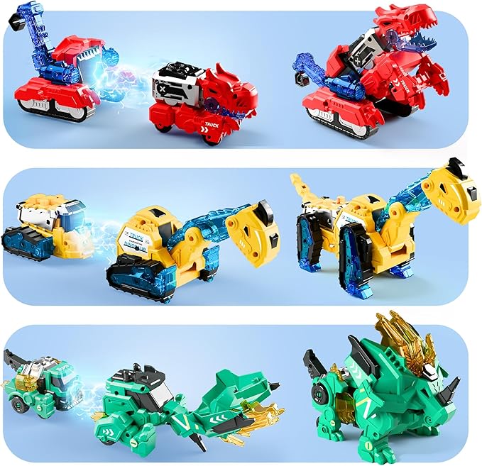 iPlay, iLearn Kids Dinosaur Transforme Robot Toy, Magnetic Construction Trucks Transform into Dinosaurs, Toddler STEM Educational Learning Toy, Cool Birthday Gifts for 3 4 5 6 7 8 Year Old Boy Girl