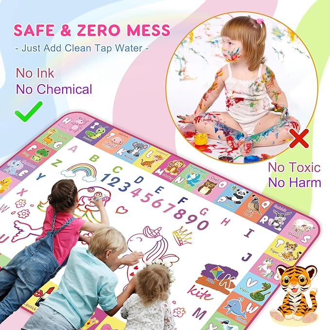 Toddlers Toys Water Doodle Mat: 48 X 32 Inch Large Mess Free Coloring & Drawing Mat - Instant Drying - Kids Educational Toys for Girls Age 3-5 Home Activities - Birthday/Christmas Gifts for Girls Boys