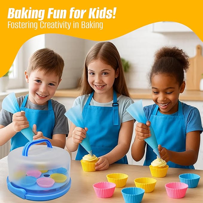 Perlli Kids Cake & Cupcake Baking Set – 51 Pieces Real Utensils & Decorating Kit with Carrier Safe Baking Supplies Gift for Junior Chefs Girls & Boys (Blue)