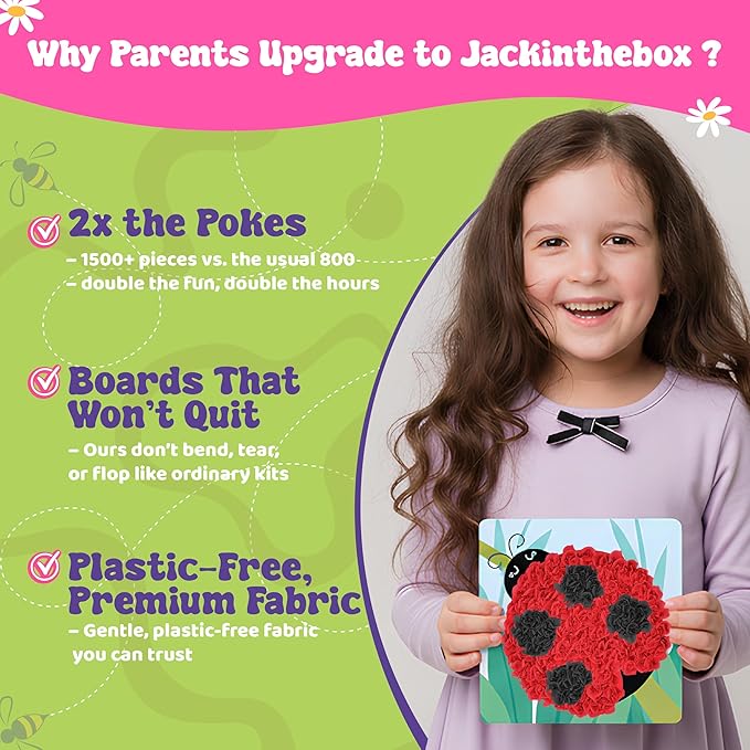 jackinthebox Poke Poke Art – Bugs Theme, Mess-Free Fabric Art and Craft, Flower Pressing Kits, Gift for Kids, Toys for Girls and Boys Ages 4 5 6 7 8