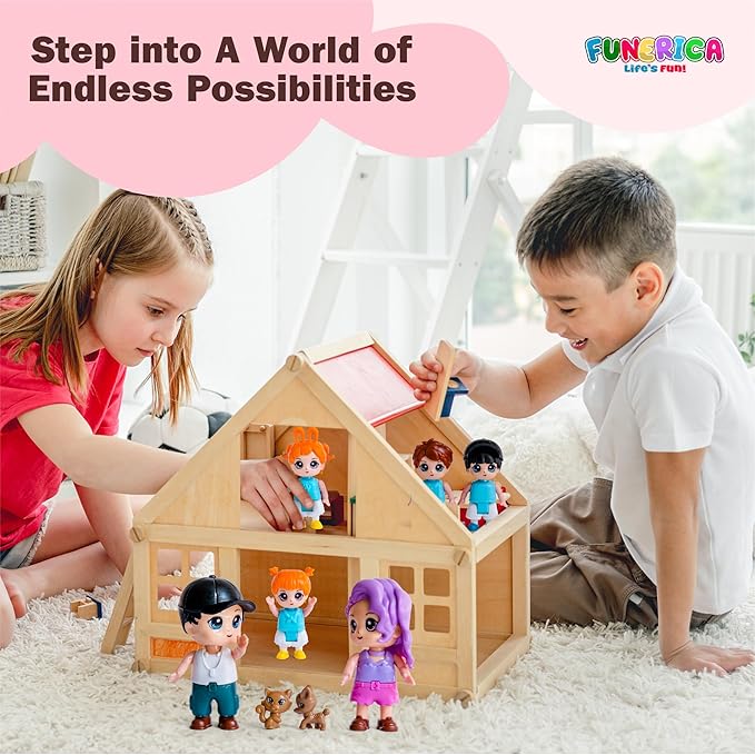 Dollhouse People, 8 Family People Figures and Pets Playset - Bendable Little People Figures - Perfect Figurines for Imaginative Fun and Dollhouse Play - Play Doll House Accessories Toys