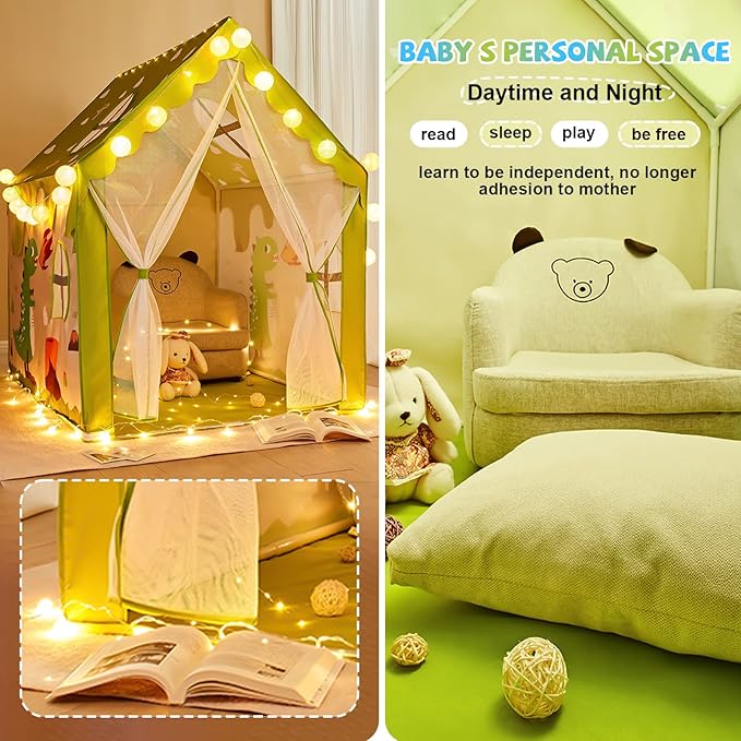 TTLOJ Gift for Christmas Dinosaur Style Kids Play Tents for Boys Girls, Castle Tent, Large Playhouse Toy for Toddler Play House, Teepee Tent Indoor Outdoor (Ball Lights NOT Included