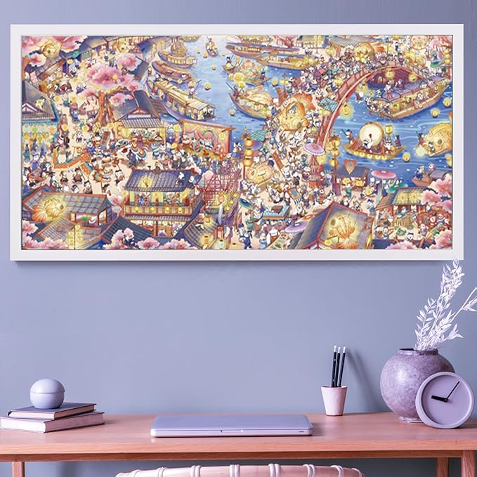 MOMIBOOK Puzzles for Adults 1000 Pieces Jigsaw Puzzles of Civet Cat River View, Painting Image Chinese Cat Puzzle Challenging Hard Impossible Puzzle Unique Funny Party Christmas Birthday Gifts