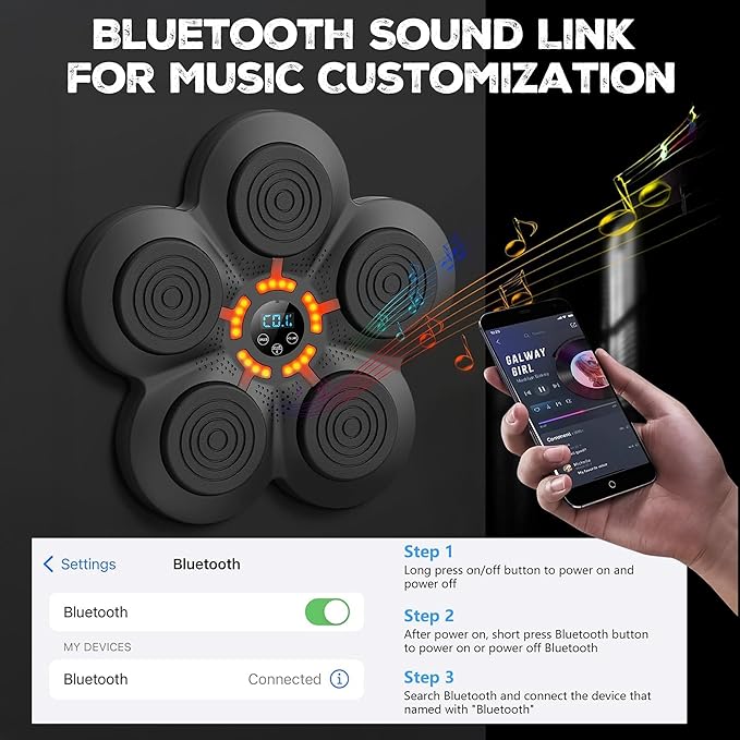 Music Boxing Machine - Bluetooth Wall Punching Pad with LED, Fun Training Equipment for Kids & Adults, Home Boxing Wall Punching Pad with Gloves, for All Ages - Ideal Present by RedRoko