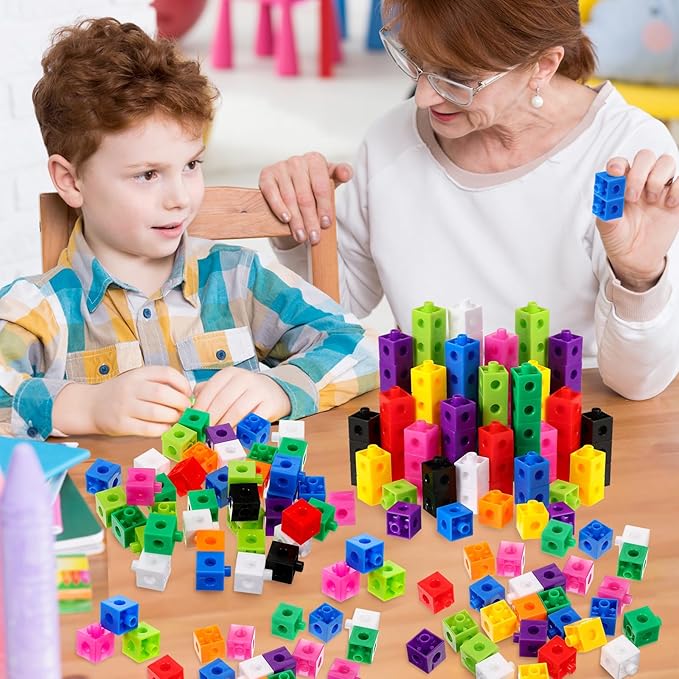 Jenaai 100 Pcs Linking Cubes Plastic Math Cubes Manipulative Counting Blocks STEM Snap Blocks Connecting and Counting for Early Math and Construction, Homeschool Preschool Supplies(Lovely)