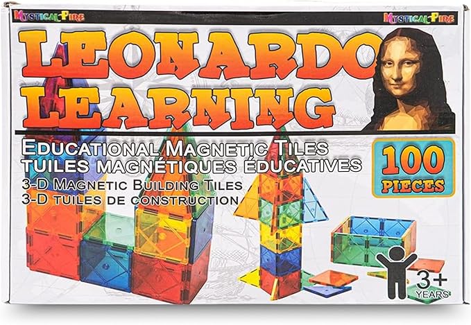 Mystical Fire Magnetic Tiles Set- 100 Pcs Montessori Inspired 3D Sensory Building Blocks for Kids- Leonardo Learning Magnetic Tiles Set STEM Approved Educational Magnet Construction Toys