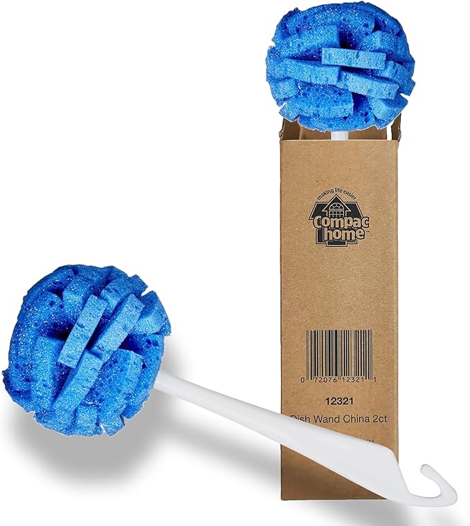 Compac Home Dish Wand China Durable Foam Sponge Petals Brush and Clean Dishes, Pots, Bottles, & Glassware, 2 Count