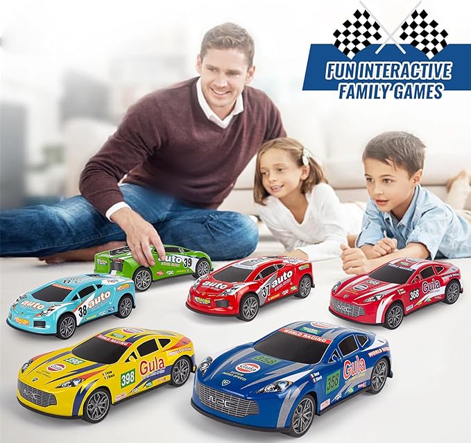 Race Toy Cars for Toddler Boys Girls 7 Inch Friction Powered Trucks for Kids Ages 3 4 5 6 7 8 Years Old Stocking Stuffers for Kids - 6Pack