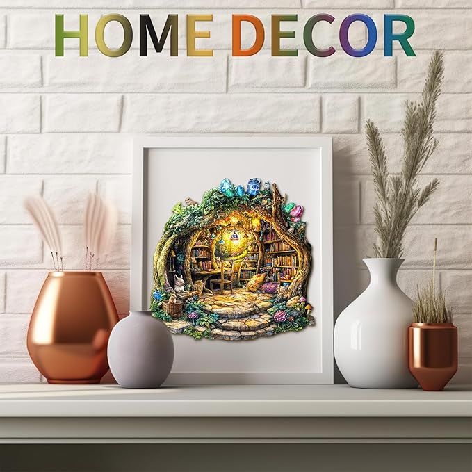 Wooden Puzzle for Adults,Unique Shape Advanced Forest Mushroom House Wooden Jigsaw Puzzle, Gifts for Craft Lovers & Friends, Home Decor.（11.4 * 11.3in 195pcs）