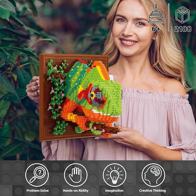 Chameleon Micro Mini Building Block Sets for Adults, No Compatible with Lego, 3D Animals Wall Art Kits for Home Wall Decor & Table Display, Creative Toy Gifts for Kids Teens Boys Girls (2688 PCS)