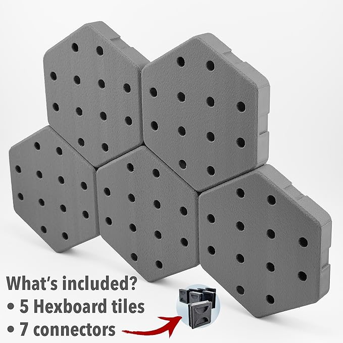 Hexagon Pegboard Tiles, 4.5"x4" each, 5-Pack, Normal-Sized Holes, Make Custom Designs, Easiest to Mount, Expand Existing Pegboard or Fill In Unused Space, Hexboard (Space Gray, 4-inch)
