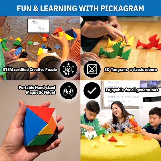 Pickagram Tangram 3D Magnetic Puzzle for Kids (8-12), Adults & Seniors | STEM Certified Fidget Puzzle - Magnetic Pattern Blocks for Cognitive Development, Creativity & Focus - Panda