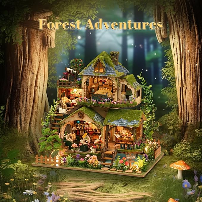 Miniature House Kit, 3D Wooden Puzzles for Adults, DIY Miniature Kit, Dollhouse Kit, Mini House Building Kit, Doll House Kits for Adults Teen to Build (Forest Adventure)