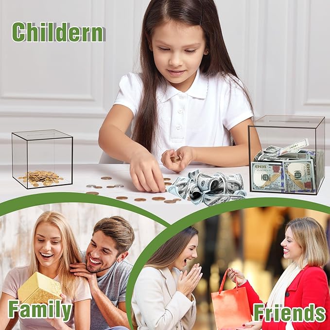 Clear Piggy Bank for Adults/Kids, Acrylic Unopenable Money Box for Cash Coin Saving, Must Break to Open, Money Saving Jar for Adults Boys Girls, Size 4.72''