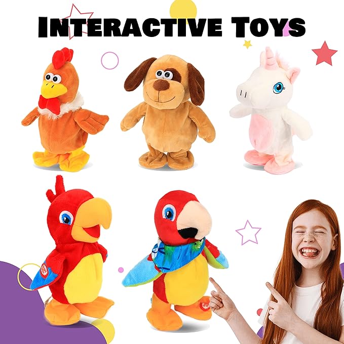 Hopearl Talking Unicorn Repeats What You Say Walking Electric Interactive Animated Toy Speaking Plush Buddy Gifts for Toddlers Birthday, 9.5''