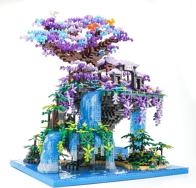 The Moon Palace Chinese Architecture Micro Building Blocks Set with LED Lights, 4574PCS Cherry Blossom Tree Model Kit, Collectible Cultural Gift for Adults & Teens