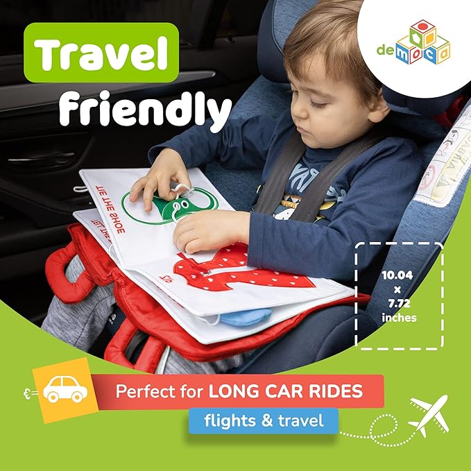 deMoca Busy Book for Toddlers 1-3 - Airplane Toys for Toddlers 1-3, My Quiet Montessori Toys for 1 Year Old with Kids Plane Activities, Activity Busy Board, Gift for Boys & Girls