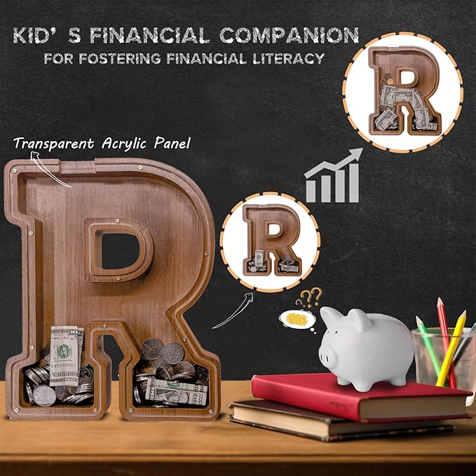 Wooden Letter Piggy Bank for Kids Larger Letter Piggy Bank for Boys and Girls Personalized Piggy Bank Initial Coin Bank Wood Kids Money Bank for Birthday and Festival
