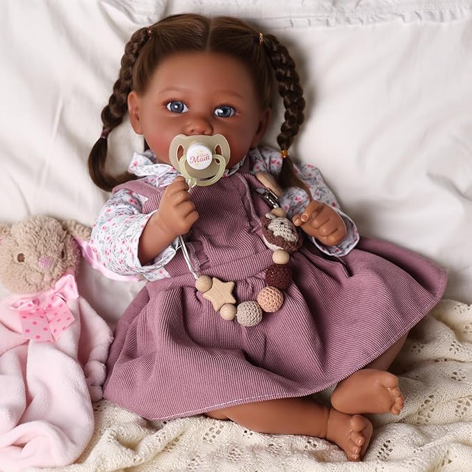 BABESIDE Reborn Baby Dolls Black, 20 Inch Realistic Black Girl Newborn Real Life Baby Girl Lifelike Dolls Soft Vinyl & Cloth Body with Feeding Kit Gift Box for Kids Ages 3+