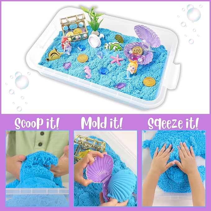 Premium 38 PCS Mermaid Sensory Sand Bin with 2 lb Magic Sand,Seashell Stamp, Sensory Bin & Treasure Accessories – Perfect for Creative Play and Learning, Ideal Gift