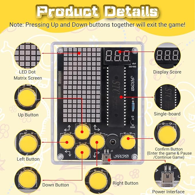7-in-1 Game Soldering Practice Project Kit, PEMENOL DIY Retro Handheld Game Console with Adjustable Difficulty Levels and Pause Feature, Ideal for STEM Education College High School