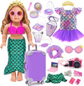 American 18 Inch Doll Makeup Accessories and Travel Set Mermaid, Including Purple Suitcase Luggage Dress Eye Shadow Lipstick Eyelash Brush Dolls Travel Gear Play Set Gift for Birthday (NO Doll)