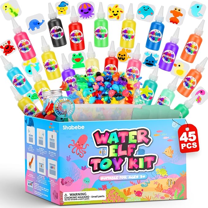 Magic Water Elf Toy Kit– 20 Magic Gels (2 Glow-in-The-Dark) & 18 Sea Creature Molds, DIY Aqua Fairy Water Gel Crafts Toy, Make Water Pets & Squishy Figures, Fun Birthday Gift for Kids Ages 3+