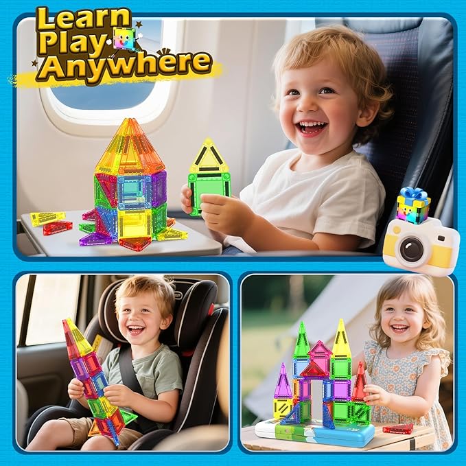Magnetic Tiles for Kids Ages 4-8 Toddler Toys Magnetic Blocks Building Toy STEM Outdoor Kids Toys Gift for Boys & Girls 3+ Year Old, Pocket-Sized Mini Tiles for Classroom Must Haves