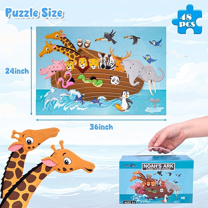 LovesTown Floor Puzzles for Kids, Jumbo Animal Puzzle, Educational Learning Toys for Family Entertainment and Preschool Education, 48 PCS 3 x 2 Ft