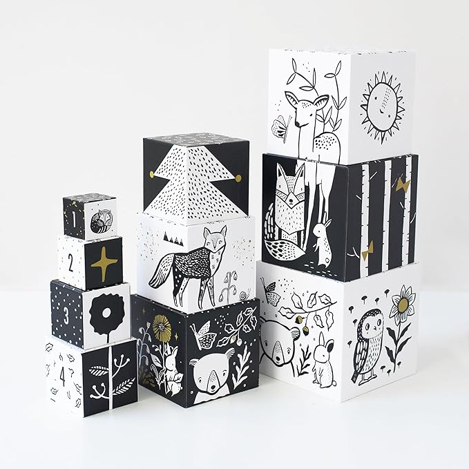 Wee Gallery Nesting Blocks, Stacking Toys for Toddlers and Kids, Educational Blocks with Numbers and Animal Illustrations for Motor Skills, Counting and Early Learning (Ages 2 & Up), Woodland Number