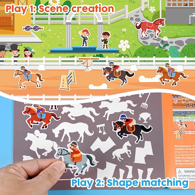 ASTARON 6 Pack Reusable Sticker Book for Toddlers, 3D Sticker Educational Game Sensory Learning Toy, Travel Activity Book Set for Toddlers 3-4 Years
