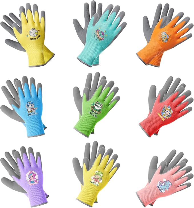 COOLJOB 36 Pairs Kids Gardening Gloves for Little Kid Age 3-5, Toddler Boys Girls Grippy Rubber Coated Children Work Gloves, Assorted Colors, Small
