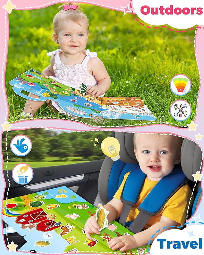 3 Pack Reusable Sticker Book for Toddlers, Toddler Sticker Book for Kids, Toddler Activities Crafts Preschool Learning Travel Birthday Gifts for Boys Girls - Farm, Fairy Tale and Season