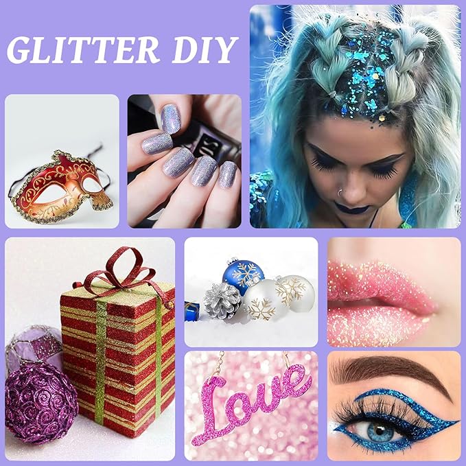 Temporary Glitter Tattoos Kids,50 Glitter Colors and 6 Fluorescent Colors,178 Stencils,2 diamond stickers,3 Glue,5 Brushes,Adults and Kids Arts Glitter Kit,Wonderful Holiday Gifts for Girls & Boys.