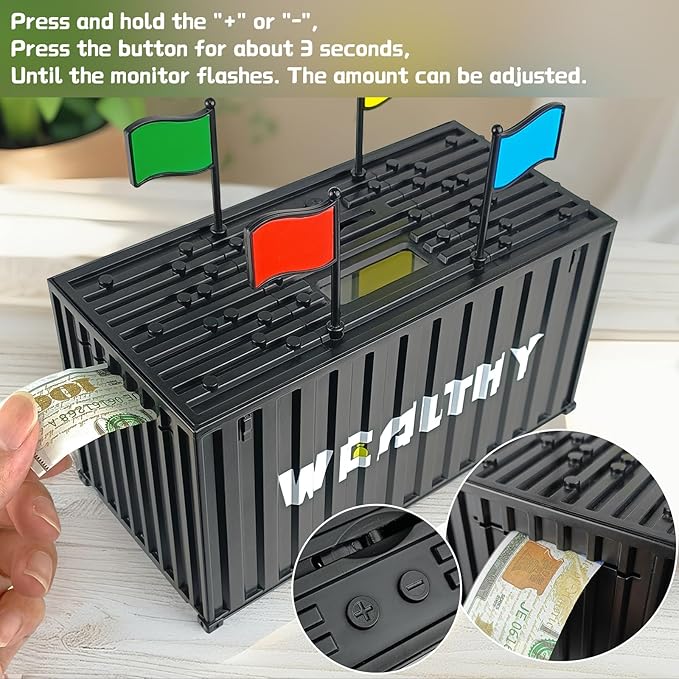 Piggy Bank for Kids, Unbreakable Building Blocks Container Money Saving Box for Adults, Digital Coin Counting Bank with LCD Counter, Great Children’s Gifts for Birthday, Easter, Christmas Black