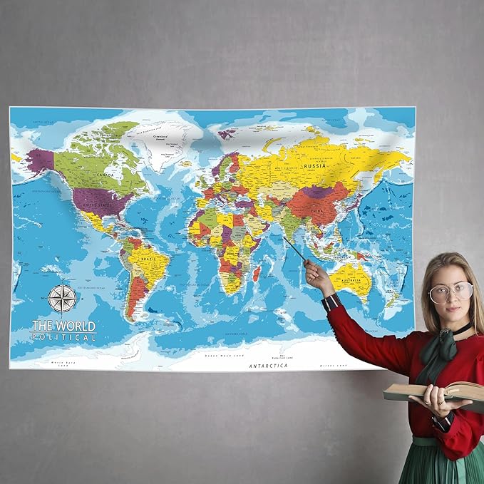 PARTH IMPEX Large World Map for Wall - 36" x 56" Huge Educational Learning Poster for Classroom, Washable Fabric Tapestry, Aesthetic School Supplies, Hanging Banner for Travel Room Decor