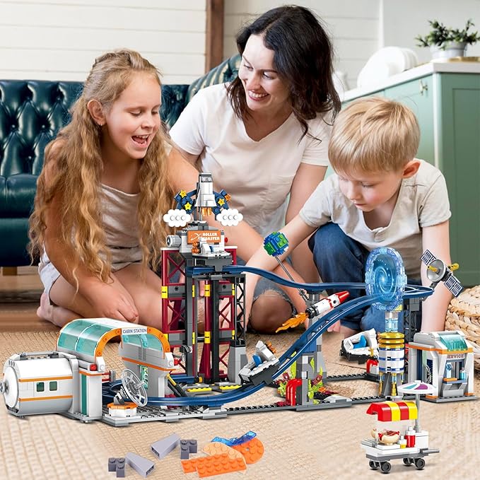 HOGOKIDS Space Roller Coaster Building Toy - 926PCS Coaster Building Set Features Lift Platform, Satellites, Rocket Buildable Space Rollercoaster Adventure Park for Adults Kids Girl Boy Ages 8+