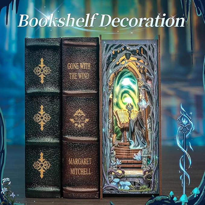 Fsolis Book Nook Kit, DIY Miniature Room House Kit 3D Wooden Puzzle Craft Kit for Adults Decorative Bookend Bookshelf Bookcase Nook Decor Gifts for Women Teens and Book Lovers (The Gate of Wonderland)