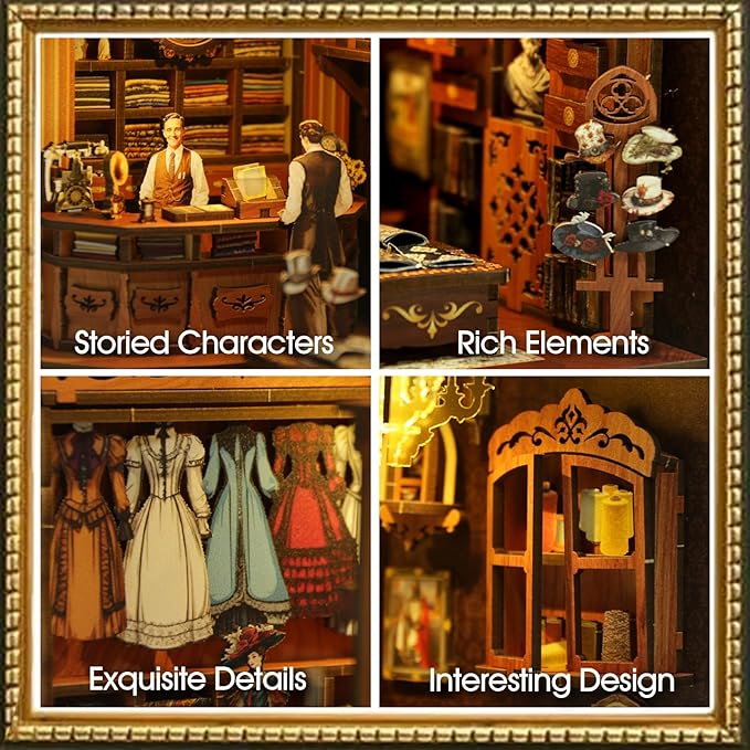 [2025 New Royal Seamer Book Nook Kit with Dust Cover & LED Light, DIY Miniature House Kit Toy, 3D Wooden Puzzle Bookshelf Decor Building Kit, Birthday Gifts for Family & Friends