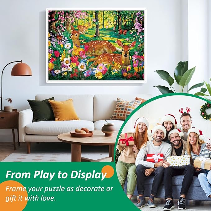 300 Piece Puzzles for Adults,Forest Deer Jigsaw Puzzle 300 Pieces,Interlock Perfectly Letter on Back No Dust,Fun and Challenging Puzzle for Family Time,Relaxing Gift for Adults,Kids,Seniors,20.5 x15in