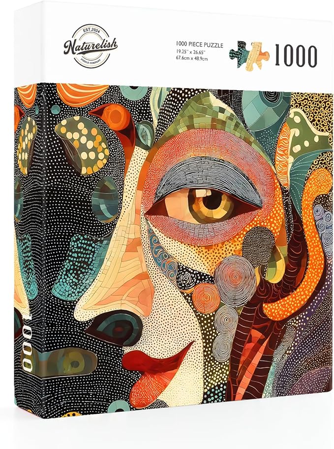 Mysterious Face Jigsaw Puzzles for Adults 1000 Pieces, 6 Colors on Back Puzzles, Pieces Fit Together Perfectly, Puzzle Size 26.6x19.2