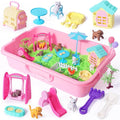 Billeeit Pet Sensory Bin Sand Toy with 2.2lbs Green Magic Sand, Dog ＆ Cat Play Sand Kit for Boys and Girls Including 28pcs Accessories Total, Sand Box Toys Gift for Kids 3+ Indoor Creativity