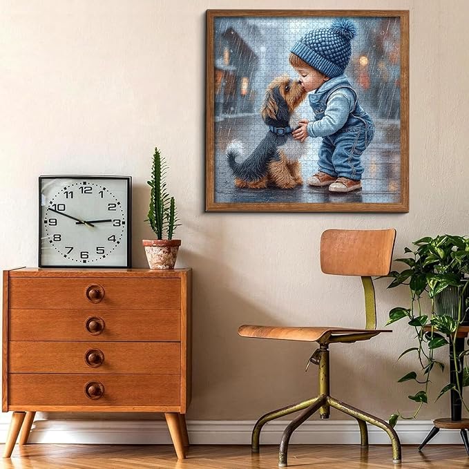 Cute Dog Puzzles for Adults 1000 Pieces, PICKFORU Friendly Kiss Love Hearts Jigsaw Puzzle, Impossible Difficult Rainy Puppy Theme as Home Decor