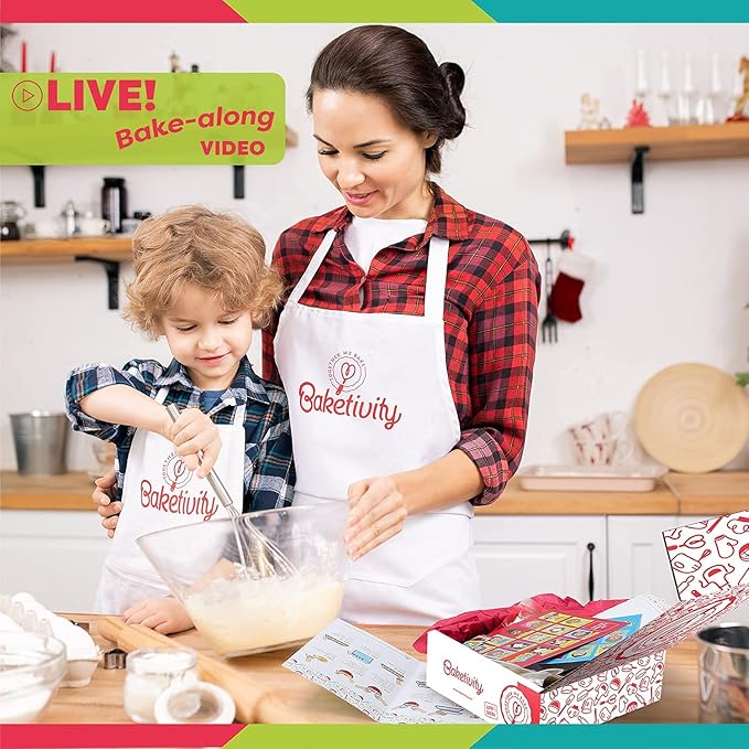 Baketivity Kids Baking Set, Meal Cooking Party Supply Kit for Teens, Real Fun Little Junior Chef Essential Kitchen Lessons, Includes Pre-Measured Ingredients (Baketivity Kit, Bagels)