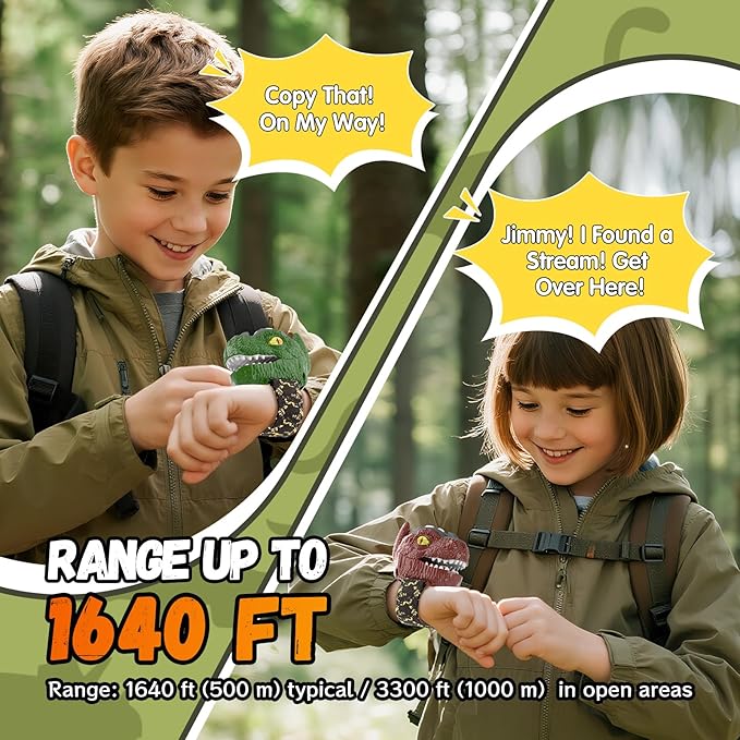 Dinosaur Walkie Talkies for Kids 2 Pack, 2 Way Radio Long Range Walkie Talkie for Age 3-12 Years Old, Kids Walkie Talkies Toys for Outdoor Adventure, Halloween, Christmas Birthday Gifts for Boys Girls