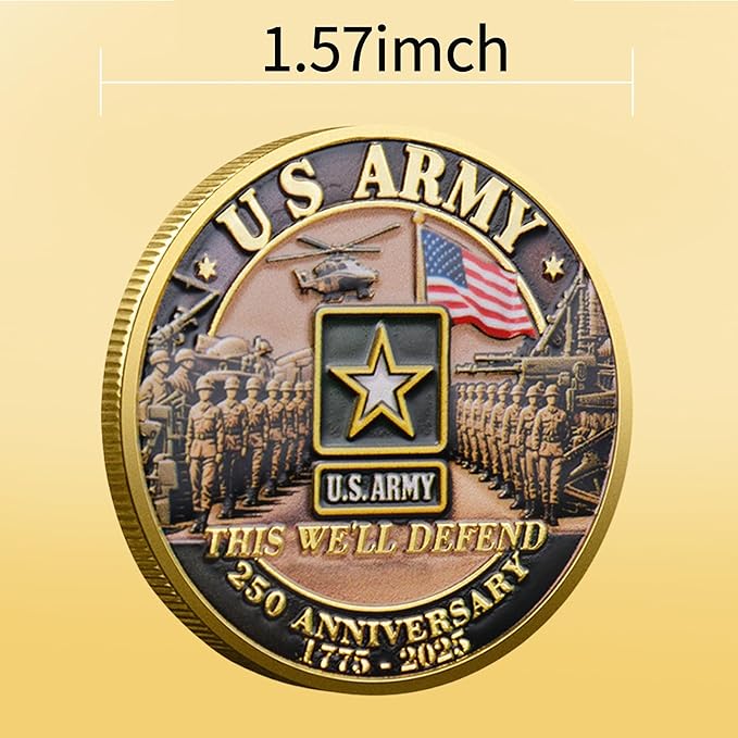 250th Anniversary Army Challenge Coin Commemorative Coin Tribute to The U.S. Army’s 250th Anniversary Collectible Challenge Coin for Veterans, Active Duty Members, and Patriots (C)